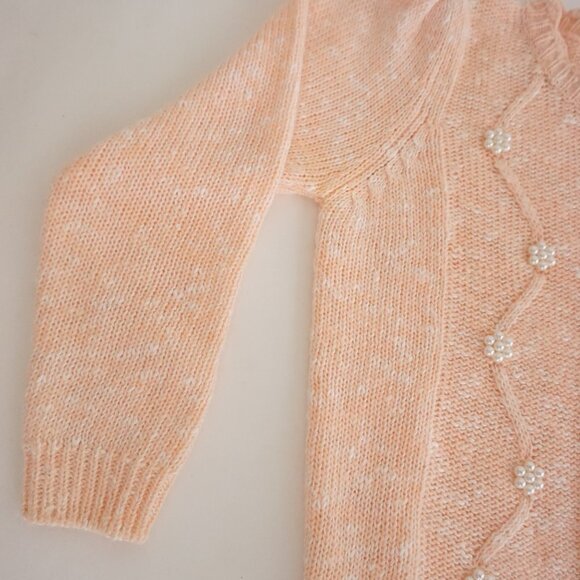 Vintage Spice Of Life Peach Knit w Beaded Pearls Cable Knit Sweater L - Picture 8 of 11